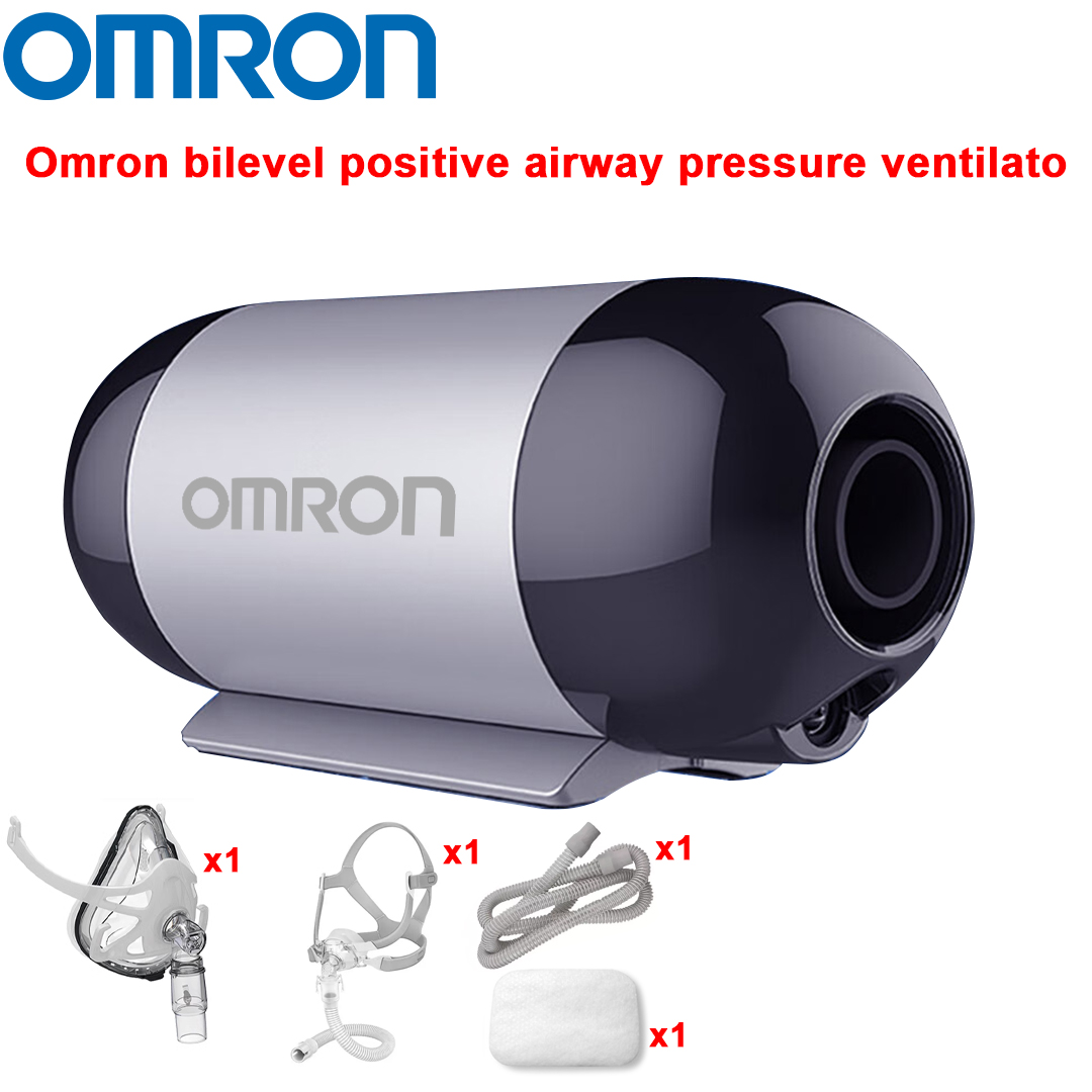 Ventilatore a pressione positiva delle vie aeree a due stadi completamente automatico Omron, [senza batteria al litio incorporata], cavo di alimentazione*1, maschera orale e nasale*1, maschera nasale*1, filtro in cotone*1, tubo di respirazione*1, (nessun dato rilevamento registrazione) (nessuna funzione di generazione di ossigeno) (nessun umidificatore), custodia*1, promemoria di bassa pressione dell'aria/perdita d'aria